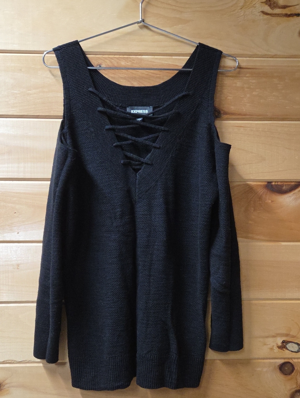 Express Black Lace-Up Cold Shoulder Knit Sweater
